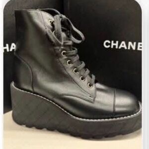 “Chanel” Black Women's Platform Boots Sz 38